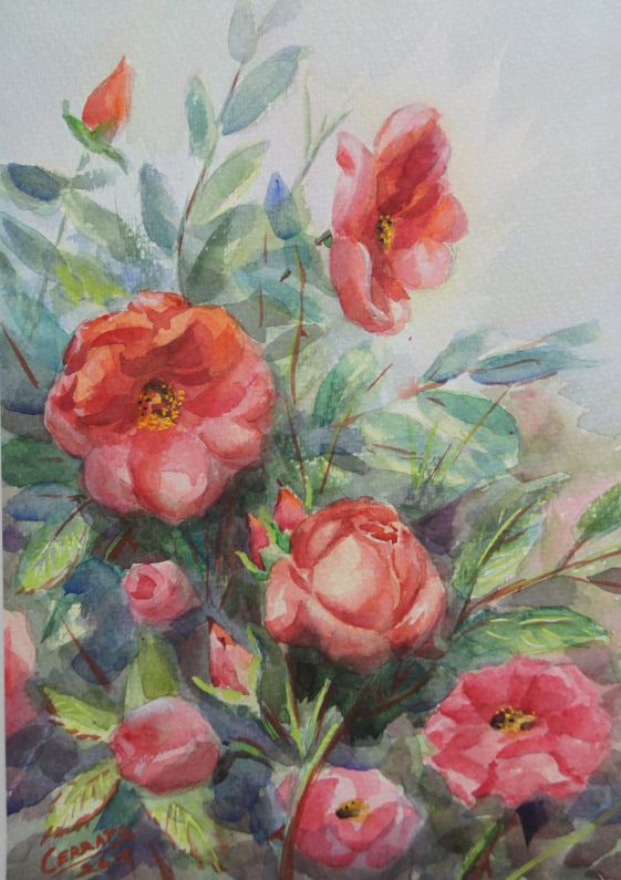 Rosas II (acuarela, F4, 2.015).